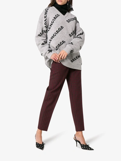 Shop Balenciaga Straight Leg Checked Wool Trousers In Multicolour