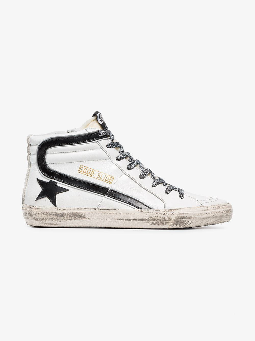Golden Goose Black And White Slide Leopard Lace Leather High-top Sneakers |  ModeSens