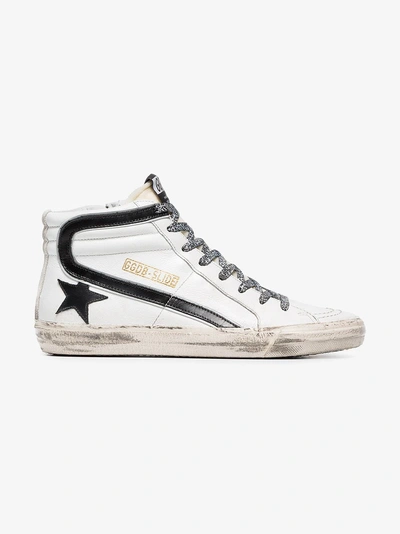 Shop Golden Goose Deluxe Brand Black And White Slide Leopard Lace Leather High-top Sneakers