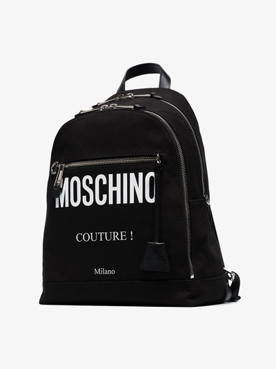 Shop Moschino Black Logo Print Cotton Canvas Backpack