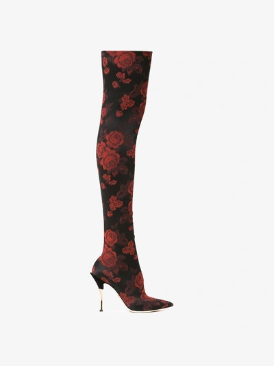 Shop Dolce & Gabbana Rose-jacquard Over-the-knee Boots In Black