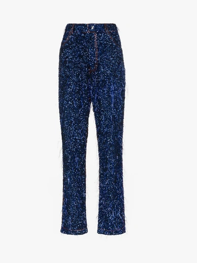 Shop Ashish Tinsel Sequin Embellished Straight Leg Jeans In Blue