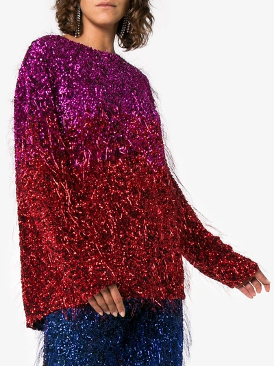 Shop Ashish Silk Tinsel Long Sleeve Top In Red