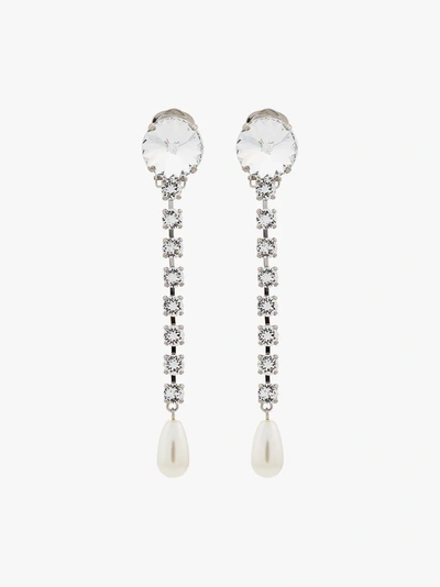 Shop Miu Miu Crystal And Pearl Earrings In Metallic