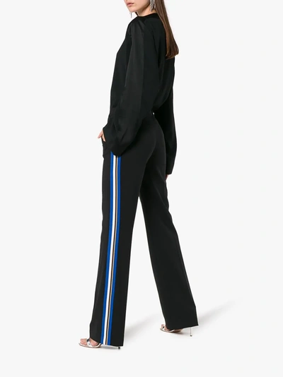 Shop Etro Side Stripe Straight Leg Wool Blend Trousers In Black