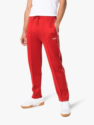 Shop Kenzo Red Logo Print Cotton Blend Sweat Pants