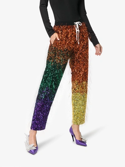 Shop Ashish Tinsel Sequin Embellished Silk Track Pants In Multicolour