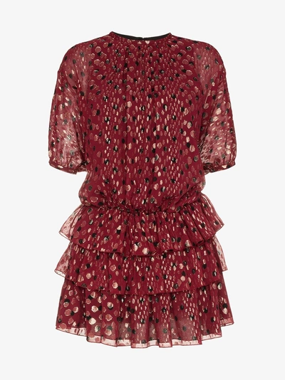 Shop Saint Laurent Ruffle And Polka Dot Silk-blend Dress In Red