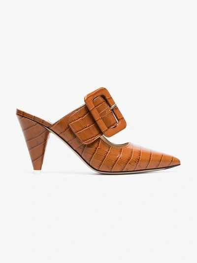 Shop Attico Brown Croc-effect Leather Mules