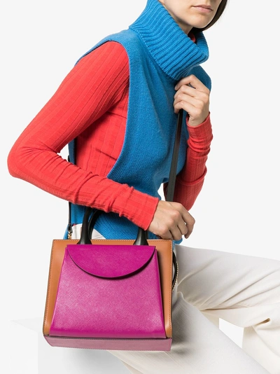 Shop Marni Multicolour Leather Two-tone Tote Bag In Brown