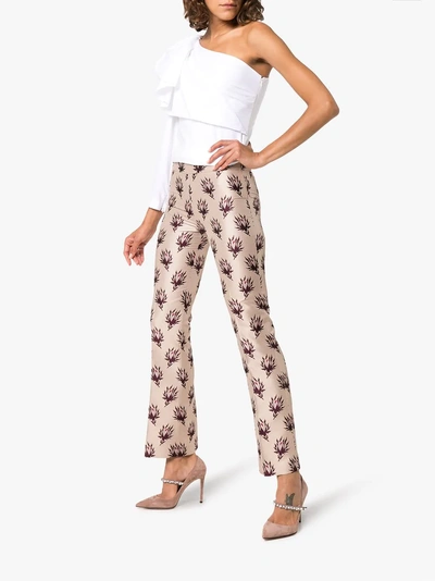 Shop Giambattista Valli Floral Print Straight Trousers In Pink/purple