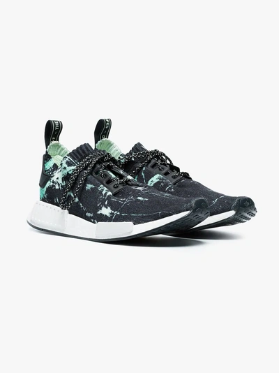 Shop Adidas Originals Adidas Black, Green And White Nmd_r1 Marble Primeknit Sneakers
