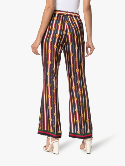 Shop Gucci Chain And Stripe Print Silk Trousers In Blue