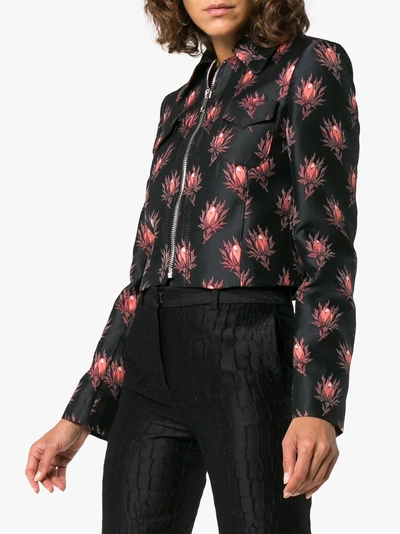 Shop Giambattista Valli Floral Print Cropped Jacket In Black