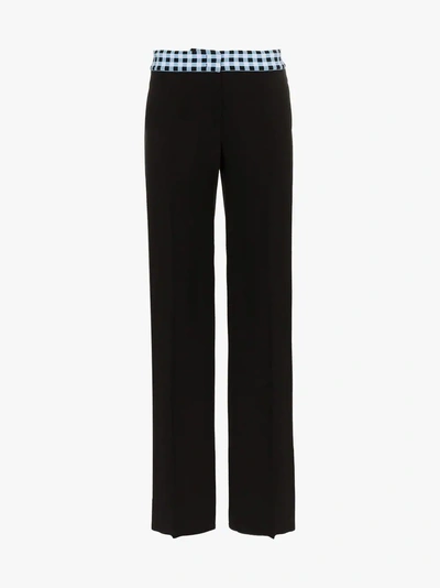 Shop Wales Bonner High Waisted Check Wide-leg Wool Blend Trousers In Black