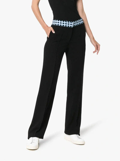 Shop Wales Bonner High Waisted Check Wide-leg Wool Blend Trousers In Black