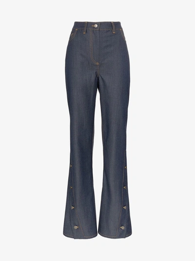 Shop Wright Le Chapelain Button Detail Flared Jeans In Blue