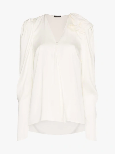 Shop Magda Butrym Sapporo V-neck Silk Blouse In White