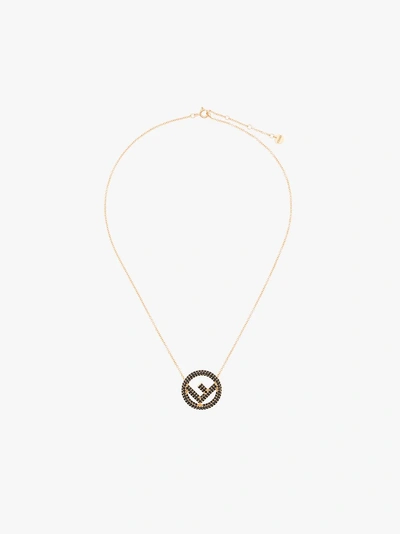 Shop Fendi Crystal Logo Pendant Necklace In Metallic