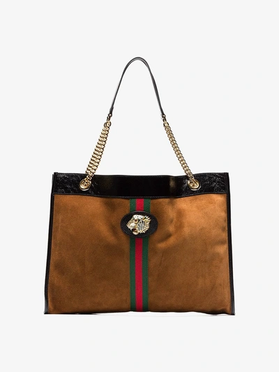 Shop Gucci Brown Large Suede Rajah Tote