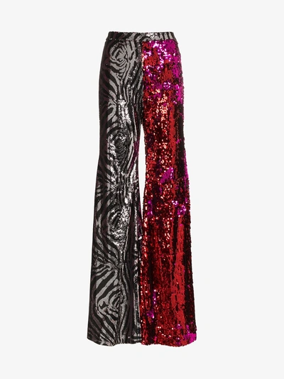 Shop Halpern Zebra Print And Sequin Embellished Flared Trousers In Red