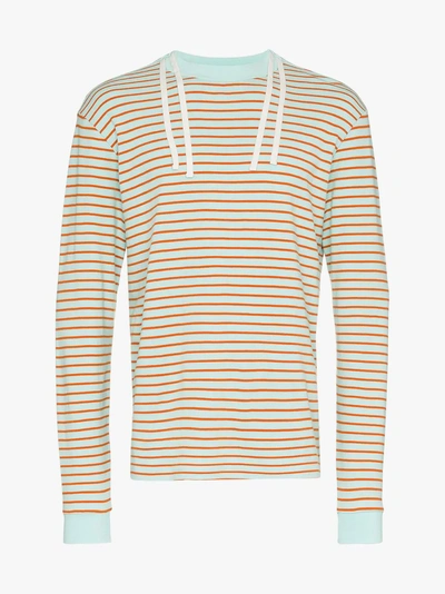 Shop Vyner Articles Stripe Drawstring Cotton Sweatshirt In Blue