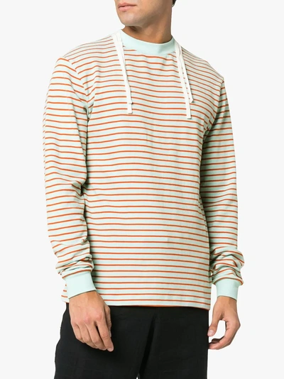 Shop Vyner Articles Stripe Drawstring Cotton Sweatshirt In Blue