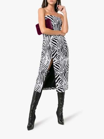 Shop Halpern Zebra Print Sequin Embellished Midi Dress In Black
