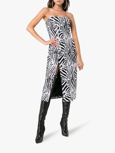 Shop Halpern Zebra Print Sequin Embellished Midi Dress In Black
