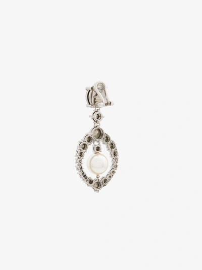 Shop Miu Miu Metallic Silver Crystal And Pearl Drop Earrings