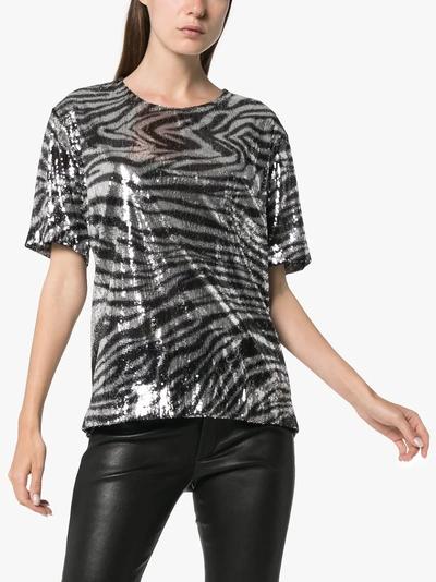 Shop Halpern Zebra Stripe Sequin Embellished Top In Metallic