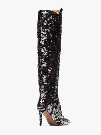 Shop Aquazzura Gainsbourg 85 Silver Sequin Boots In Metallic