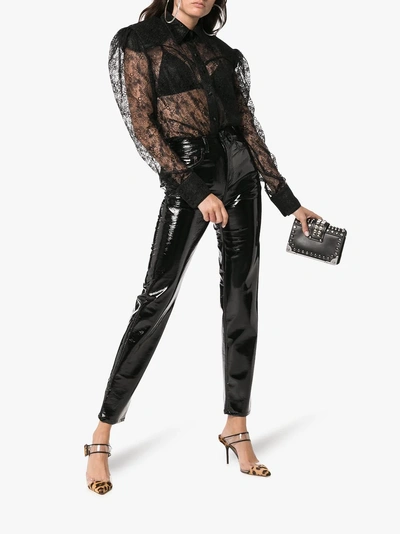 Shop Saint Laurent Mid-rise Slim Fit Vinyl Trousers In Black
