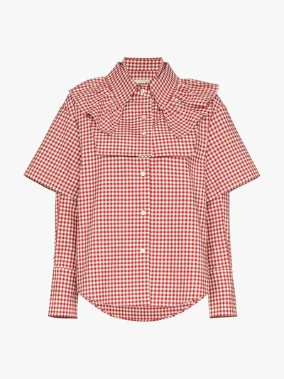 Shop Shushu-tong Shushu/tong Double Sleeve And Ruffle Gingham Cotton Shirt In Red