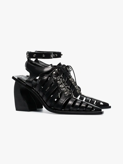 Shop Marques' Almeida Marques'almeida 'cage' Lace Up 100 Leather Sandal Boots In Black