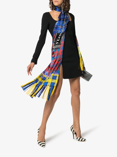 Shop Versace Checked Scarf-detail Dress In Black