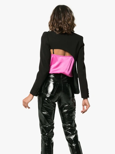 Shop Moschino Wool-blend Zipped Biker Jacket In Pink/purple