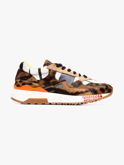 Shop Versace Leopard Print Sneakers In Brown