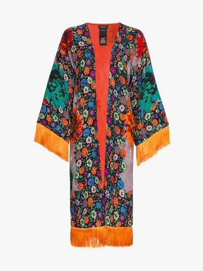 Shop Etro Fringed Floral-print Jacquard Kimono In Black