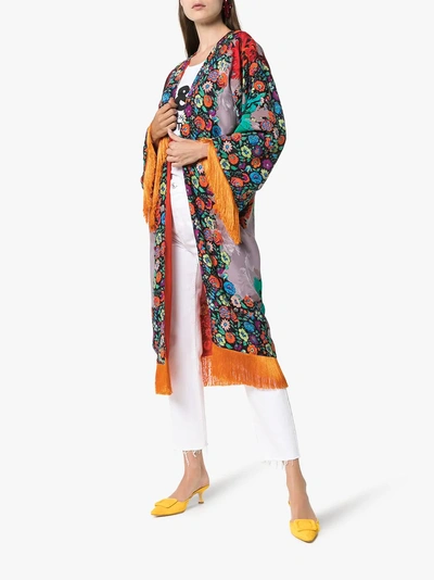 Shop Etro Fringed Floral-print Jacquard Kimono In Black