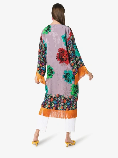 Shop Etro Fringed Floral-print Jacquard Kimono In Black