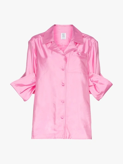 Shop Rosie Assoulin Silk Peekaboo Button Shirt In Pink/purple