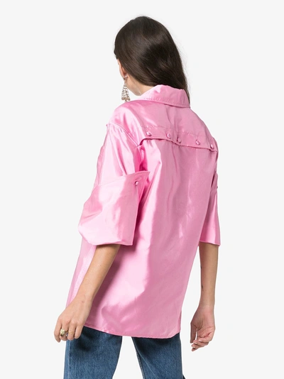Shop Rosie Assoulin Silk Peekaboo Button Shirt In Pink/purple