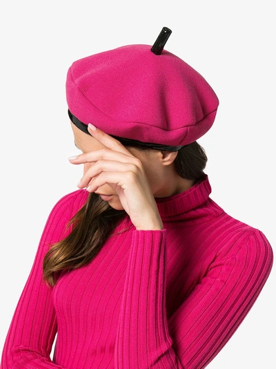 Shop Moschino Pink Wool-blend Beret In Pink/purple