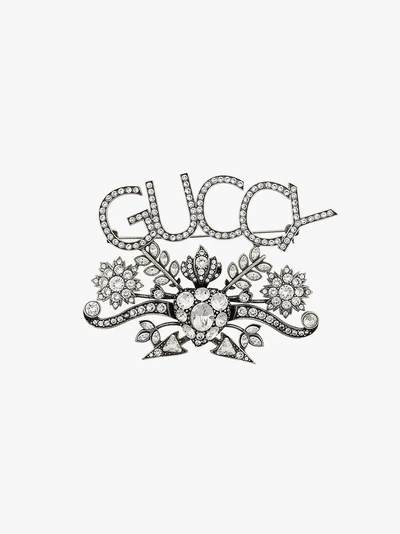 Shop Gucci Anstecknadel Mit Kristallen In Metallic
