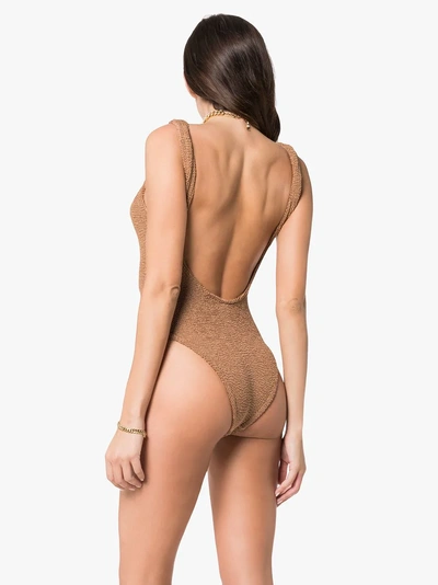 Shop Hunza G Isolde Square Neck High Leg Swimsuit In Brown
