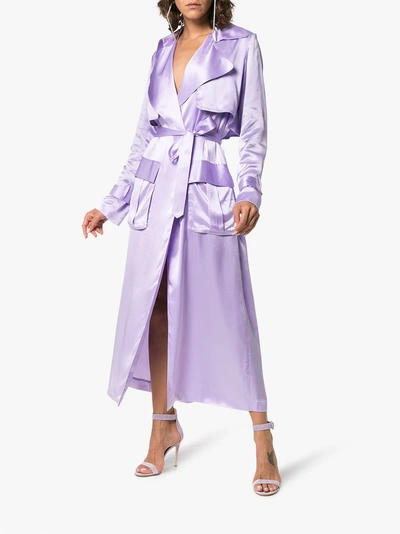 Shop Michael Lo Sordo Belted Silk Trench Coat In Pink/purple