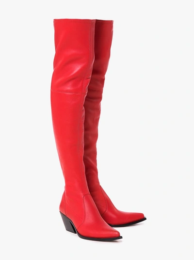 Shop Givenchy Red 60 Over-the Knee Leather Cowboy Boots
