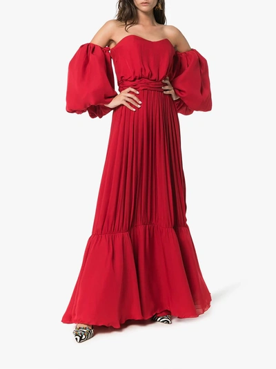 Shop Johanna Ortiz Señora Maria Rosa Red Silk-blend Dress