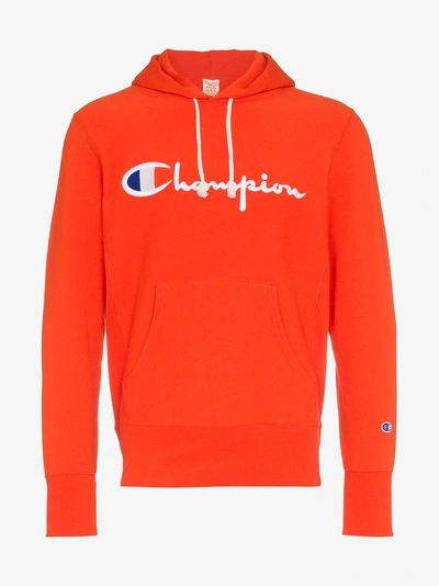 Shop Champion Logo Embroidered Hoodie In Yellow/orange